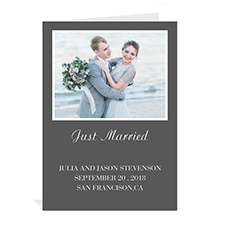 Tarjeta personalizadas de Boda con fotografía en color Gris Doblado Retrato 5x7