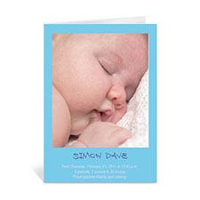 Tarjeta personalizada con fotografía. Azul Celeste. 12.7x17.7. Casual