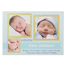 Tarjeta personalizada de anuncio de nacimiento con brillos