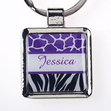 Llavero de metal cuadrado personalizado con estampado de animal negro de lavanda (pequeño)