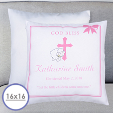 Cojín grande personalizado para bautizo de niñas 45.72 cm x 45.72 cm (sin relleno)