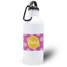 Botella de agua personalizada con lunares color fucsia