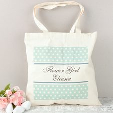 Bolsa de algodón con lunares florales personalizaa de color verde azulado.
