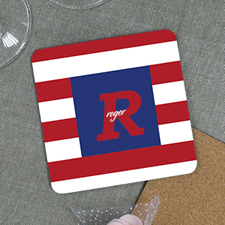 Portavasos de corcho personalizado con diseño de rayas en color rojo