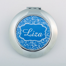 Espejo compacto redondo personalizado de Damasco azul
