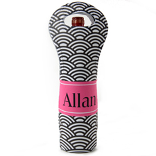 Bolsa de vino de material neopreno con vieira negra personalizada de Fucsia