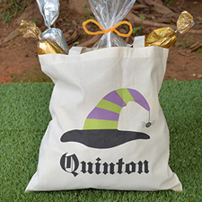 Sombrero de bruja a rayas Halloween bolsa de trucos o regalos para niños