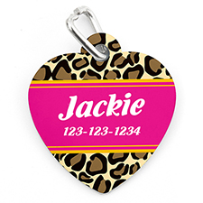Placa de mascota personalizada de piel animal con forma de corazón