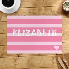 Alfombrilla personalizada de rayas y corazón, rosa