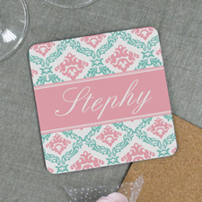 Portavasos de corcho personalizado con diseño floral en color Rosa y Aqua