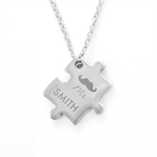 Personalizado Sr. Nombre grabado Collar de rompecabezas de boda, frente personalizado