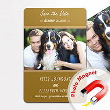 Frigorífico personalizado 10.16 cm x15.24 cm Imán Grande Elegante compromiso Guardar la fecha , Oro eterno
