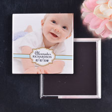Boy Christening Naming Day Square Photo Magnet