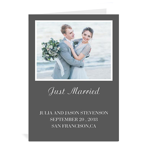 Tarjeta personalizadas de Boda con fotografía en color Gris Doblado Retrato 5x7