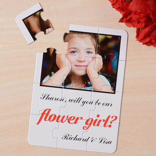 Rompecabezas blanco como invitación personalizada, Quiéres ser mi         ? blanco Will You Be My Flower Girl Invitation Puzzle