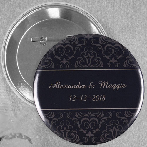 Broche alfiler redondo de 5.7 cm para con diseño nupcial en negro