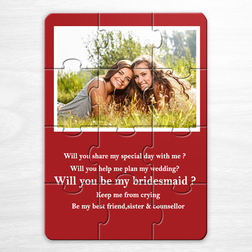 Rompecabezas rojo como invitación personalizada con foto a la boda 