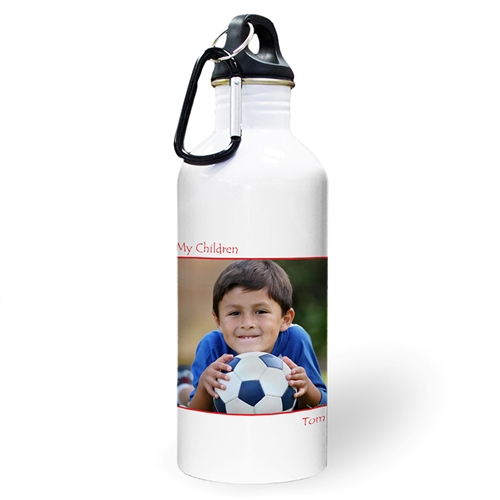 Botella de agua roja personalizada con foto perfecta