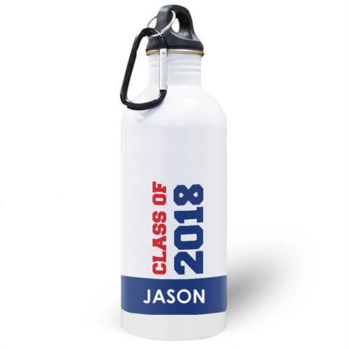 Botella de agua personalizada con foto azul Clase de2020