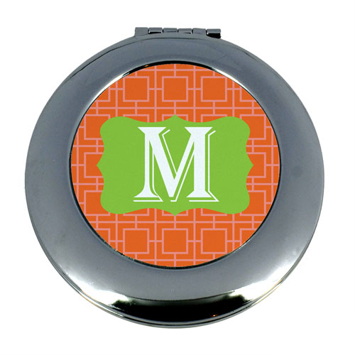 Espejo de maquillaje redondo personalizadode llave griega naranja 