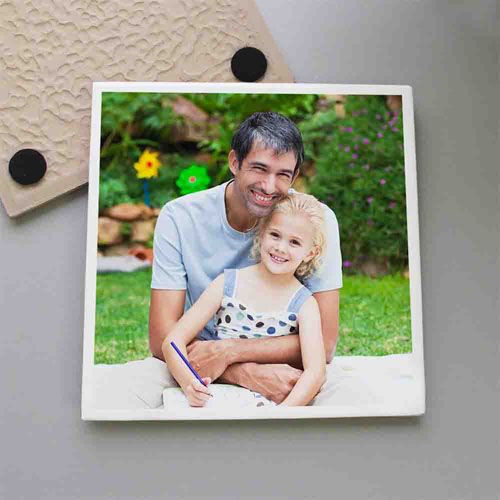 Portavasos cerámico personalizado con marco en color blanco