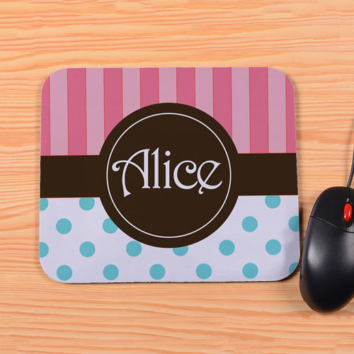Personalized Carol Stripe Aqua Polka Dots Mouse Pad