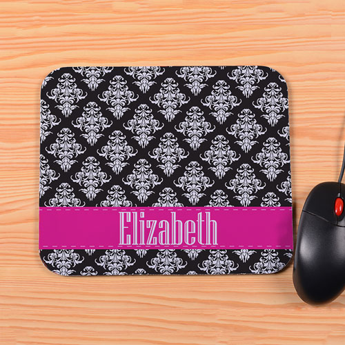 Personalized Vintage Fuchsia Stripe Mouse Pad
