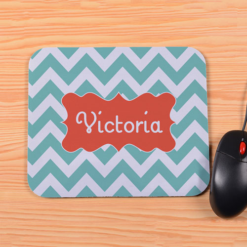Personalized Aqua Chevron Mouse Pad