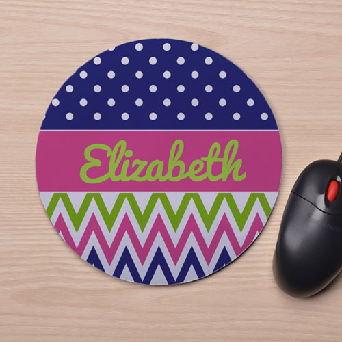 Custom Printed White Polka Dots Colorful Chevron Design Mouse Pad