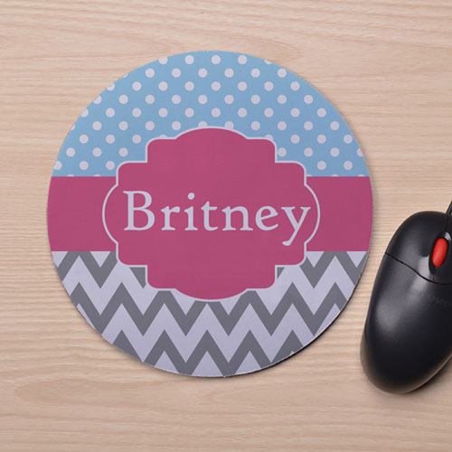 Custom Printed White Polka Dots Grey Chevron Design Mouse Pad