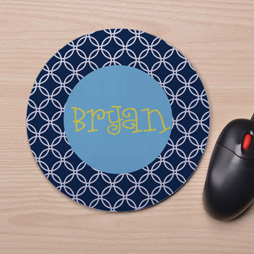Custom Printed Blue Interlock Design Mouse Pad