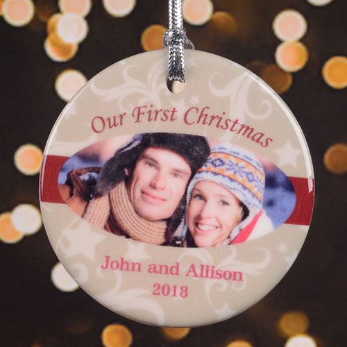 Our First Christmas Personalized Photo Porcelain Ornament