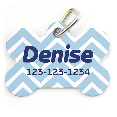 Placa de perro personalizada con forma de hueso y fondo de greca acuática