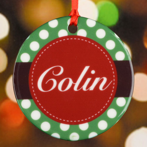 Polka Dots Personalized Ceramic Ornament