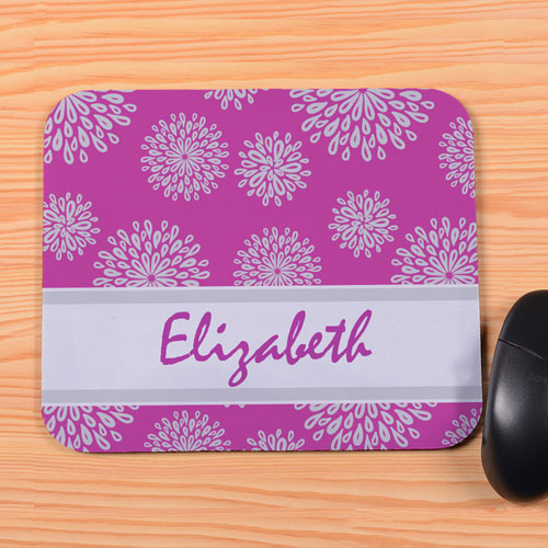 Personalized Fuchsia Flower Pattern Mouse Pad