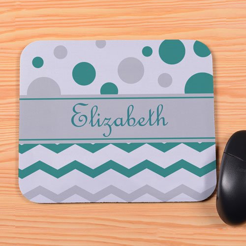Personalized Green Grey Chevron & Polka Dot Mouse Pad