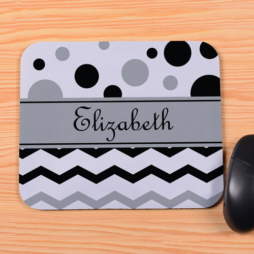 Personalized Black White Chevron & Polka Dot Mouse Pad