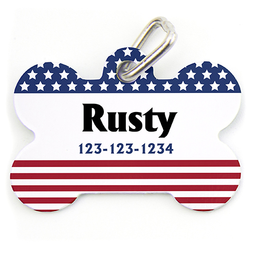 América, placa de identificación de perro personalizada con forma de hueso