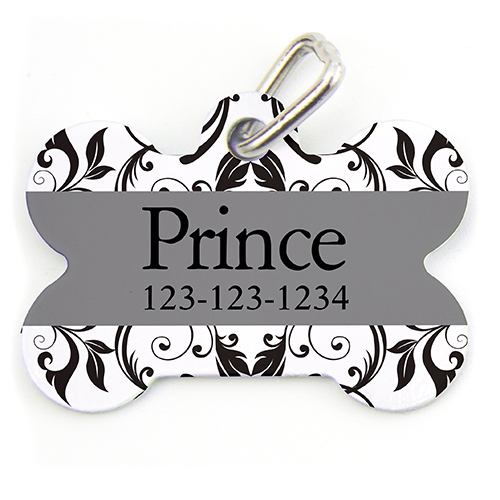 Floral Vintage, hueso Placa de perro personalizada 
