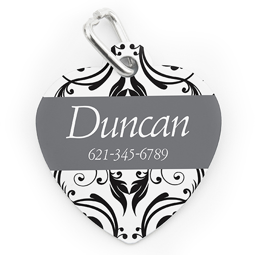 Placa de perro o gato con impresión personalizada Floral Vintage, con forma de corazón 