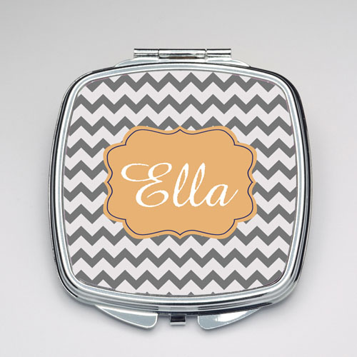 Espejo de maquillaje compacto personalizado de Chevron color gris 