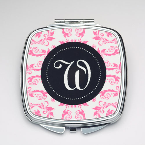 Espejo de maquillaje compacto personalizado de Floral color Fucsia 
