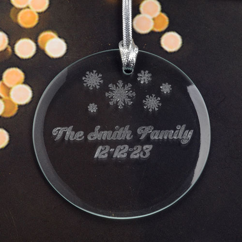 Personalized Engraving Little Snowflake Round Glass Ornament