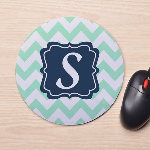 Custom Printed Aqua Chevron Design Mouse Pad