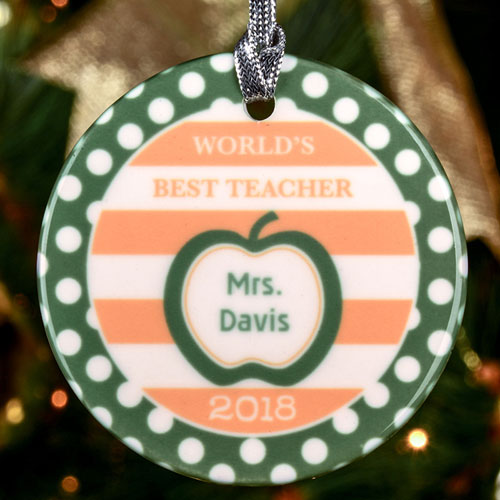 Polka Dots Teacher Personalized Ceramic Ornament