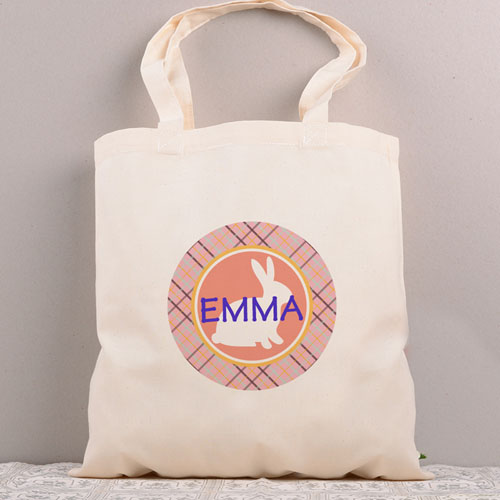 Bolsa personalizada del conejo rojo coral de Pascua.