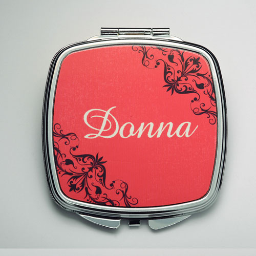 Espejo de maquillaje compact personalizado de floral rojo