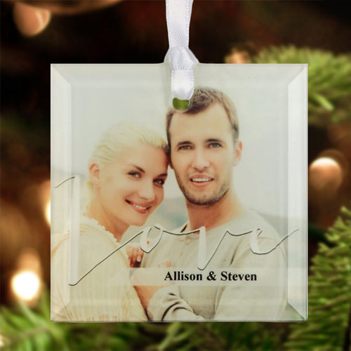 Love Personalized Photo Glass Ornament Square 3