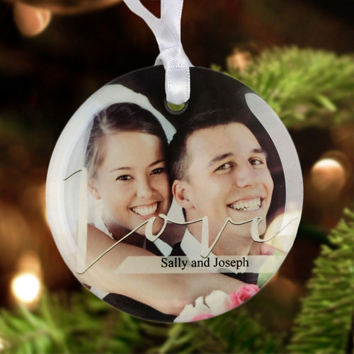 Love Personalized Photo Glass Ornament Round 3