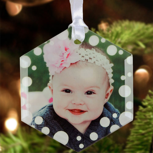 Snow Personalized Photo Glass Ornament Hexagon 3